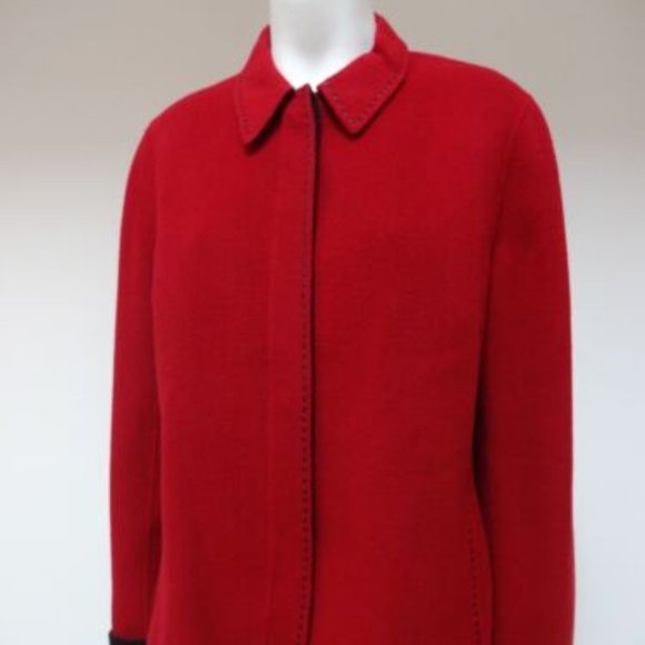 LAFAYETTE 148 NY RED BLACK STITCHES 100% WOOL HIDDEN BUTTONS DOWN JACKET 14 NWOT - Picture 1 of 6